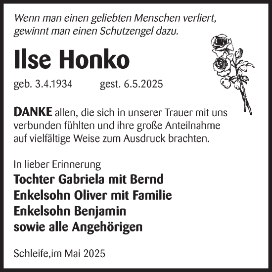 Traueranzeige von Ilse Honko von WochenKurier