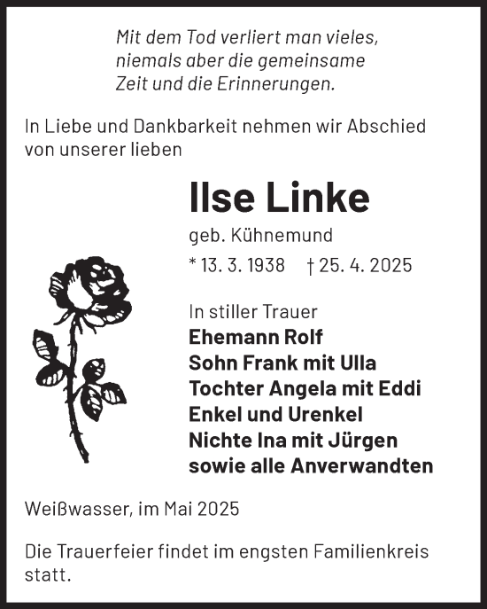 Traueranzeige von Ilse Linke von WochenKurier