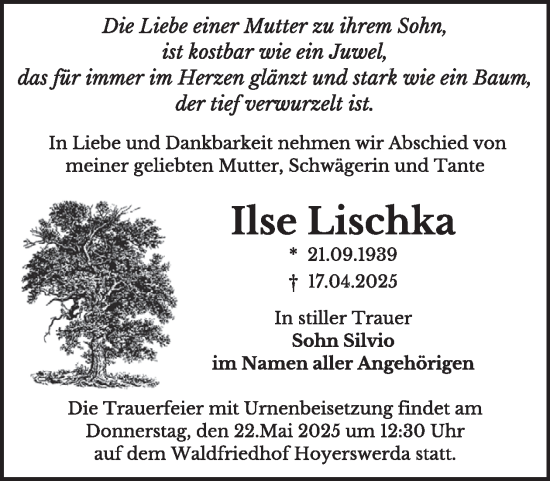 Traueranzeige von Ilse Lischka von WochenKurier