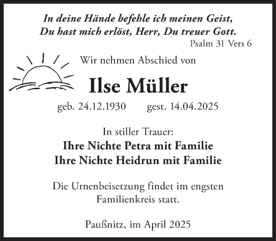 Traueranzeige von Ilse Müller von WochenKurier