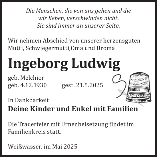 Traueranzeige von Ingeborg Ludwig von WochenKurier