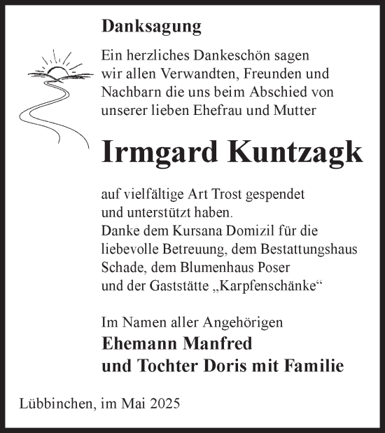 Traueranzeige von Irmgard Kuntzagk von WochenKurier