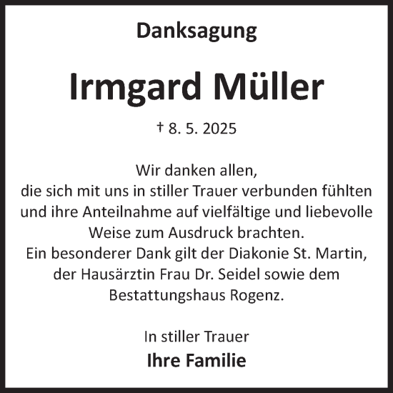 Traueranzeige von Irmgard Müller von WochenKurier