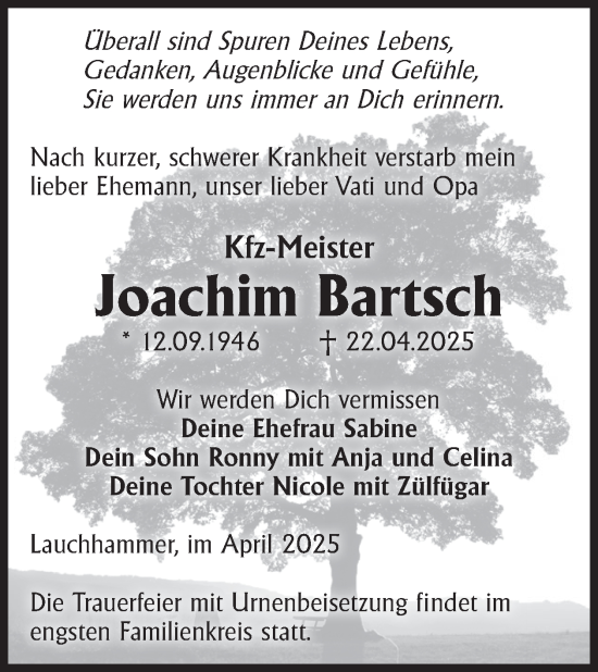 Traueranzeige von Joachim Bartsch von WochenKurier