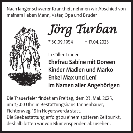 Traueranzeige von Jörg Turban von WochenKurier