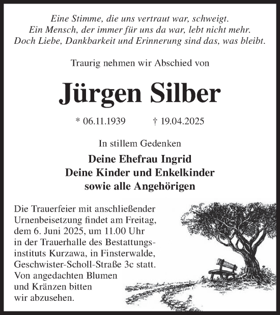 Traueranzeige von Jürgen Silber von WochenKurier