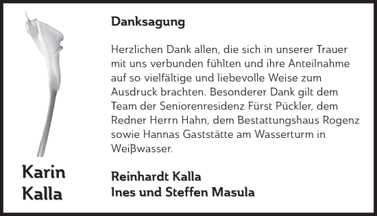 Traueranzeige von Karin Kalla von WochenKurier