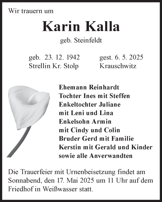 Traueranzeige von Karin Kalla von WochenKurier