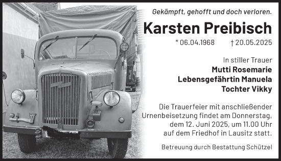Traueranzeige von Karsten Preibisch von WochenKurier