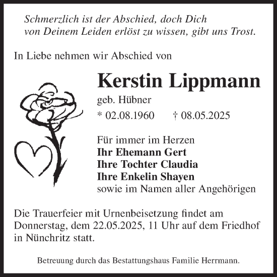 Traueranzeige von Kerstin Lippmann von WochenKurier