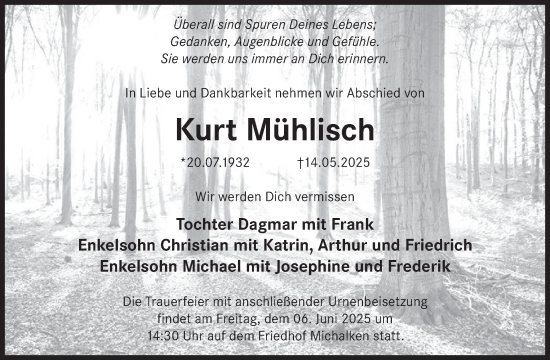 Traueranzeige von Kurt Mühlisch von WochenKurier