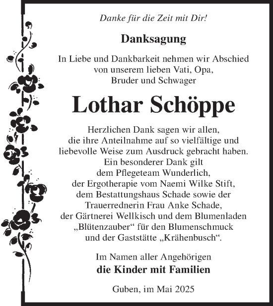 Traueranzeige von Lothar Schöppe von WochenKurier