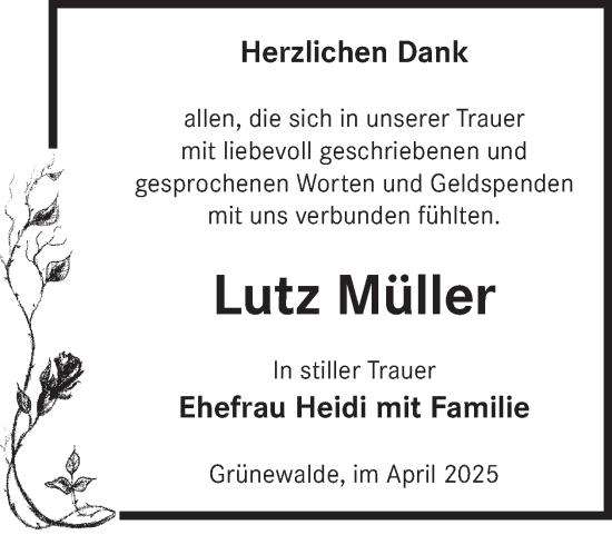 Traueranzeige von Lutz Müller von WochenKurier