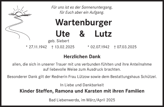 Traueranzeige von Lutz Wartenburger von WochenKurier