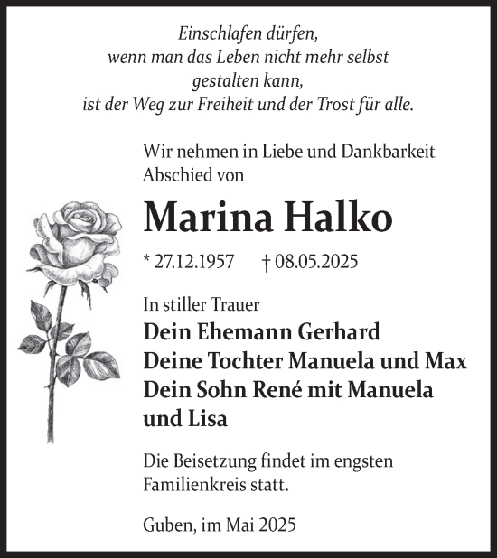 Traueranzeige von Marina Halko von WochenKurier