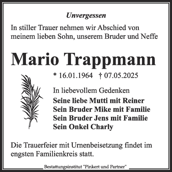 Traueranzeige von Mario Trappmann von WochenKurier