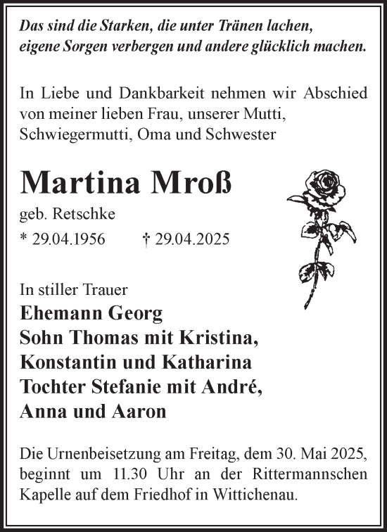 Traueranzeige von Martina Mroß von WochenKurier