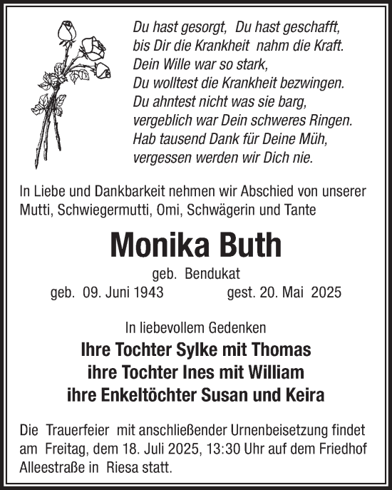 Traueranzeige von Monika Buth von WochenKurier