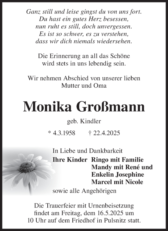 Traueranzeige von Monika Großmann von WochenKurier