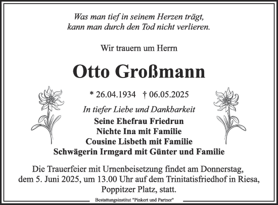 Traueranzeige von Otto Großmann von WochenKurier