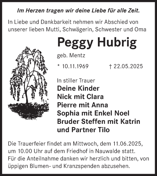 Traueranzeige von Peggy Hubrig von WochenKurier