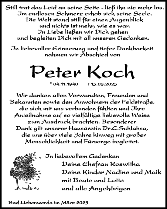 Traueranzeige von Peter Koch von WochenKurier