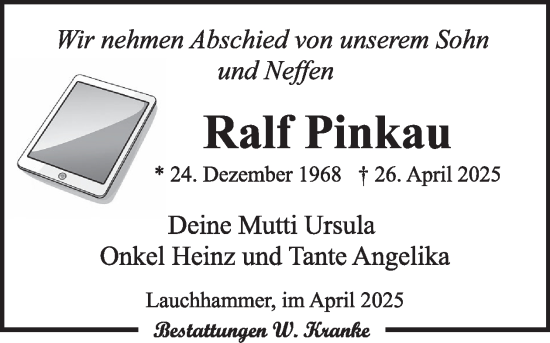 Traueranzeige von Ralf Pinkau von WochenKurier