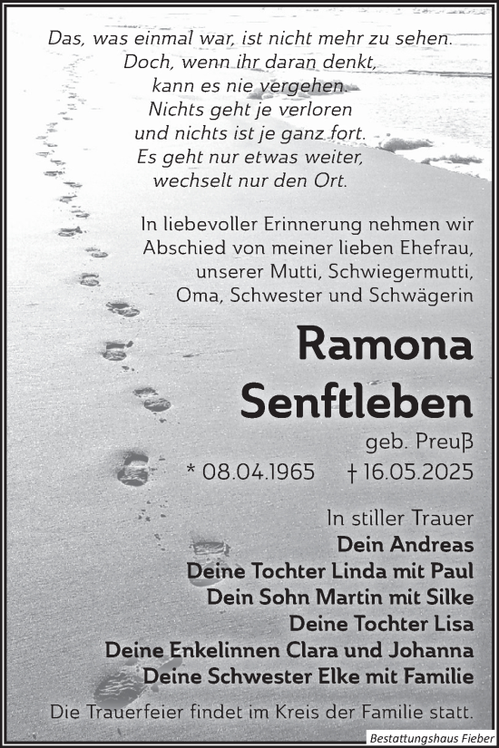 Traueranzeige von Ramona Senftleben von WochenKurier