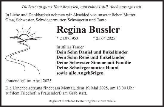 Traueranzeige von Regina Bussler von WochenKurier