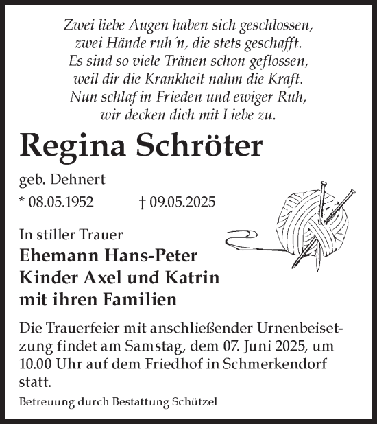 Traueranzeige von Regina Schröter von WochenKurier