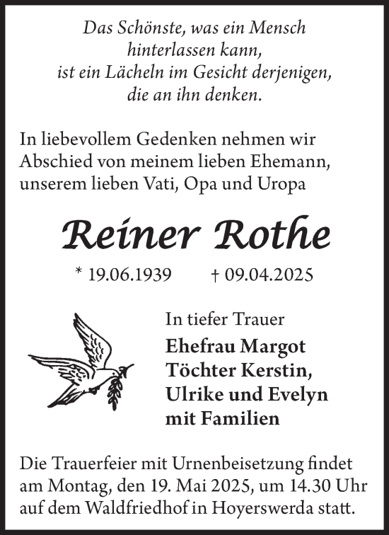 Traueranzeige von Reiner Rothe von WochenKurier