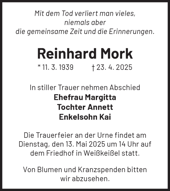 Traueranzeige von Reinhard Mork von WochenKurier