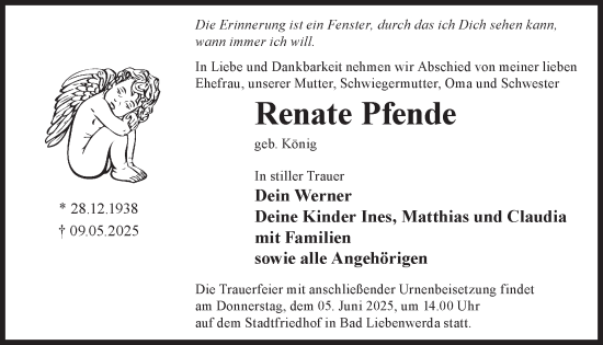 Traueranzeige von Renate Pfende von WochenKurier