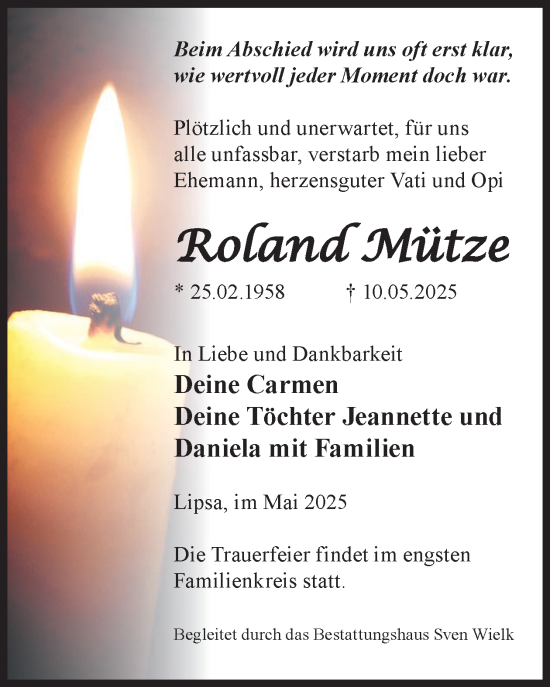 Traueranzeige von Roland Mütze von WochenKurier