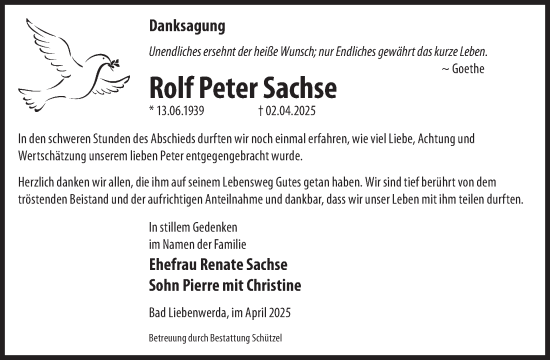 Traueranzeige von Rolf Peter Sachse von WochenKurier