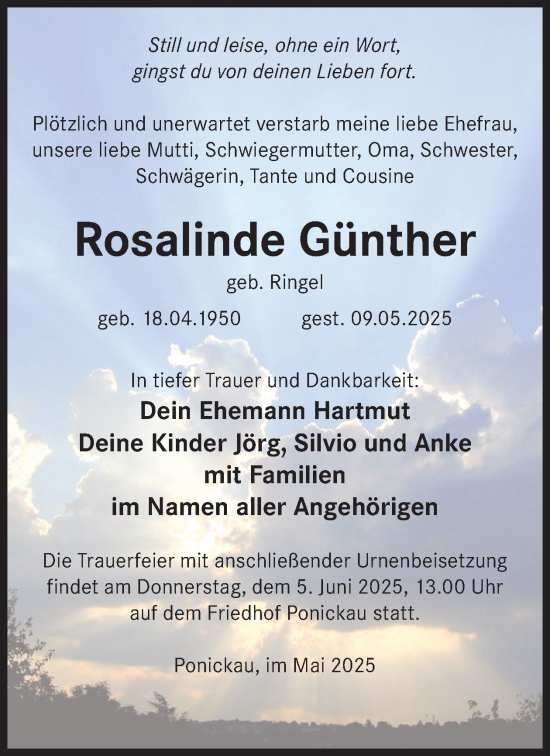 Traueranzeige von Rosalinde Günther von WochenKurier