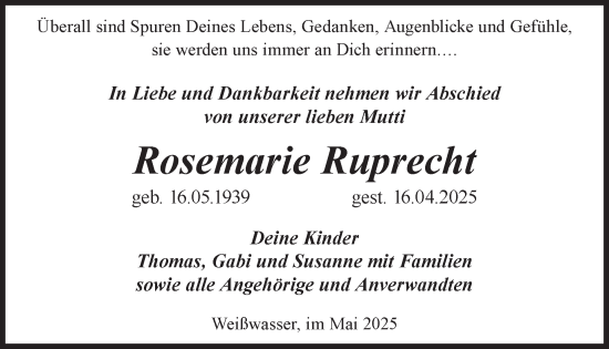 Traueranzeige von Rosemarie Ruprecht von WochenKurier