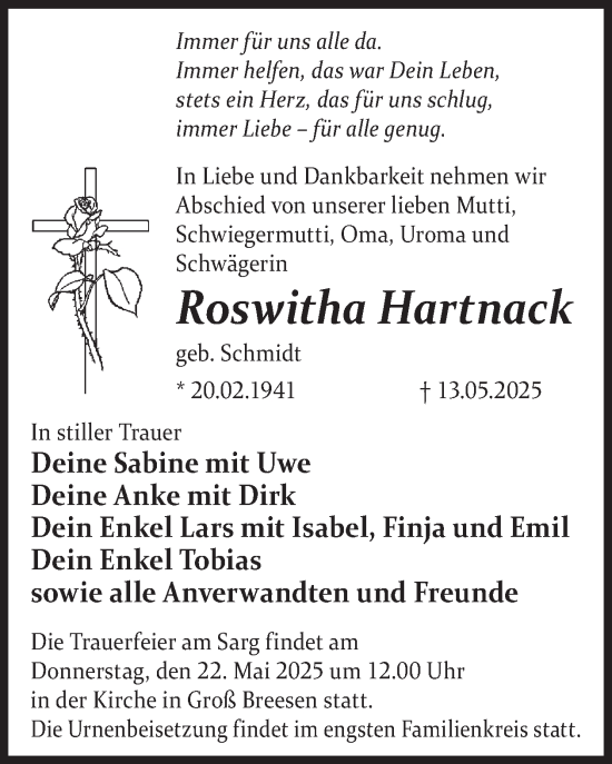 Traueranzeige von Roswitha Hartnack von WochenKurier