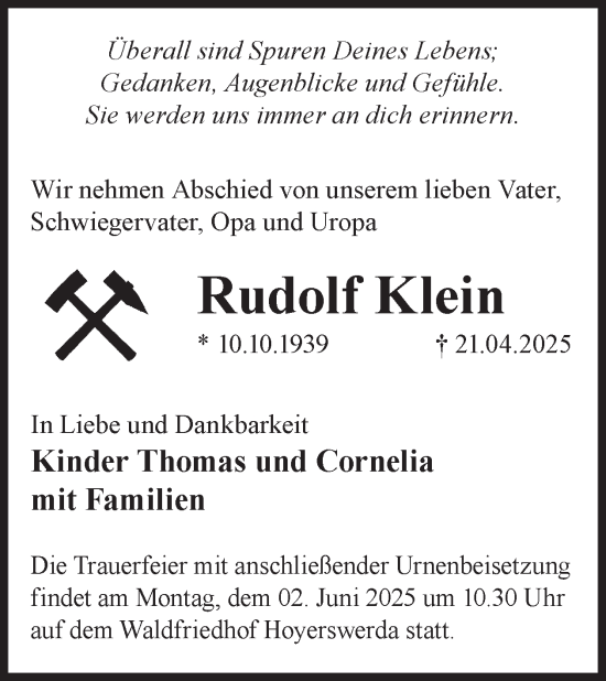 Traueranzeige von Rudolf Klein von WochenKurier