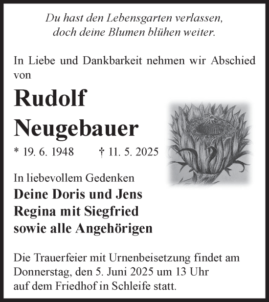 Traueranzeige von Rudolf Neugebauer von WochenKurier