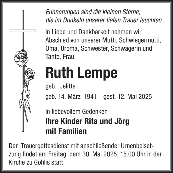 Traueranzeige von Ruth Lempe von WochenKurier
