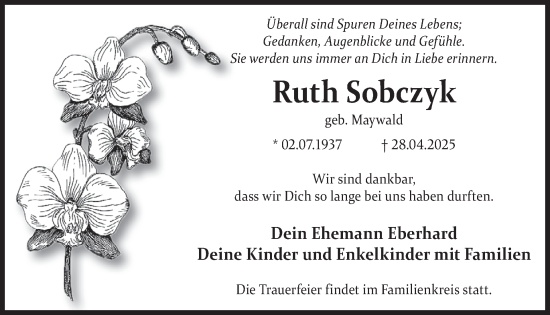 Traueranzeige von Ruth Sobczyk von WochenKurier