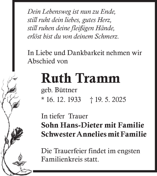 Traueranzeige von Ruth Tramm von WochenKurier