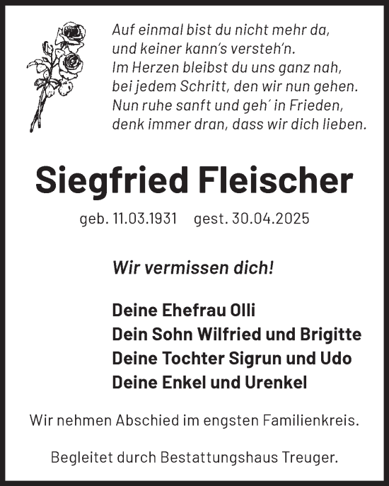 Traueranzeige von Siegfried Fleischer von WochenKurier