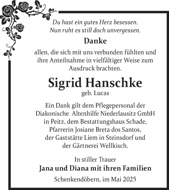 Traueranzeige von Sigrid Hanschke von WochenKurier