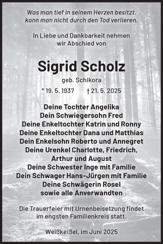 Traueranzeige von Sigrid Scholz von WochenKurier