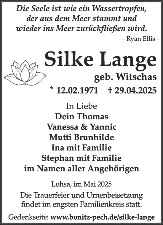 Traueranzeige von Silke Lange von WochenKurier