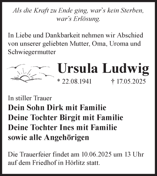 Traueranzeige von Ursula Ludwig von WochenKurier