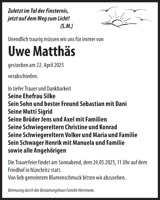 Traueranzeige von Uwe Matthäs von WochenKurier