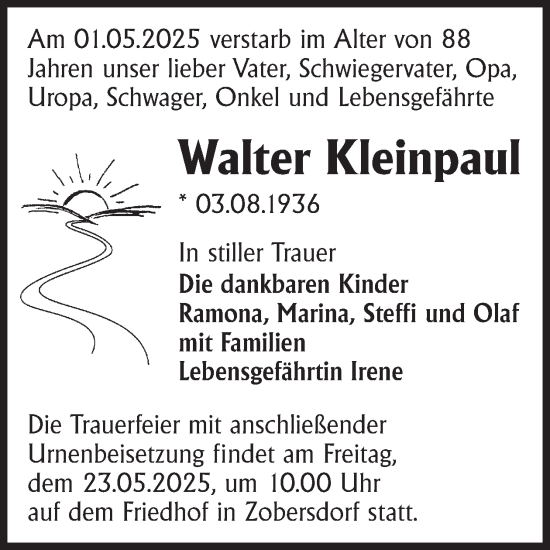 Traueranzeige von Walter Kleinpaul von WochenKurier